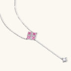 Pink Ribbon Cross Y-necklace on its own, with four pink stones under a white crossed band