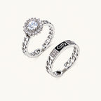 Two adjustable white gold plated rings with chain-link bands, featuring cubic zirconia halo and enamel details