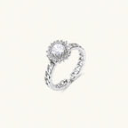 Two adjustable white gold plated rings with chain-link bands, featuring cubic zirconia halo and enamel details